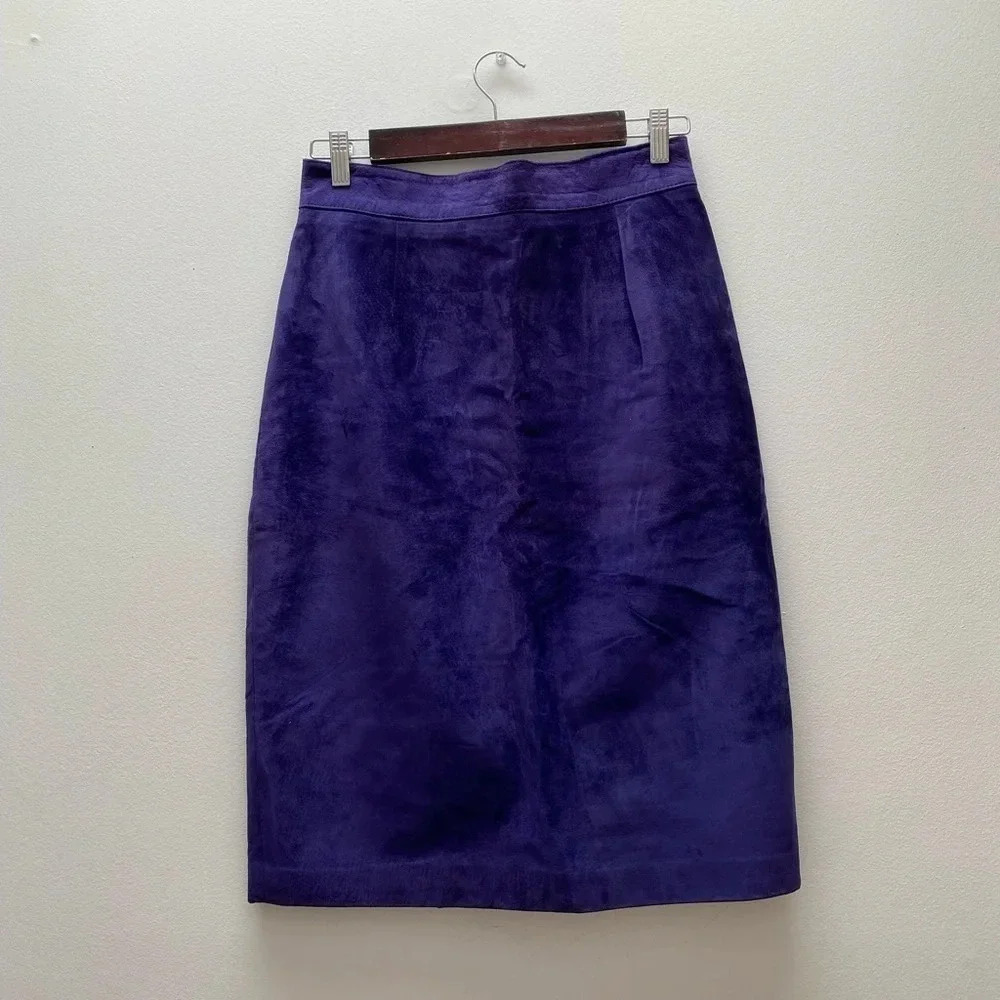 VINTAGE - Royal Purple Danier Leather Suede High Waisted Skirt